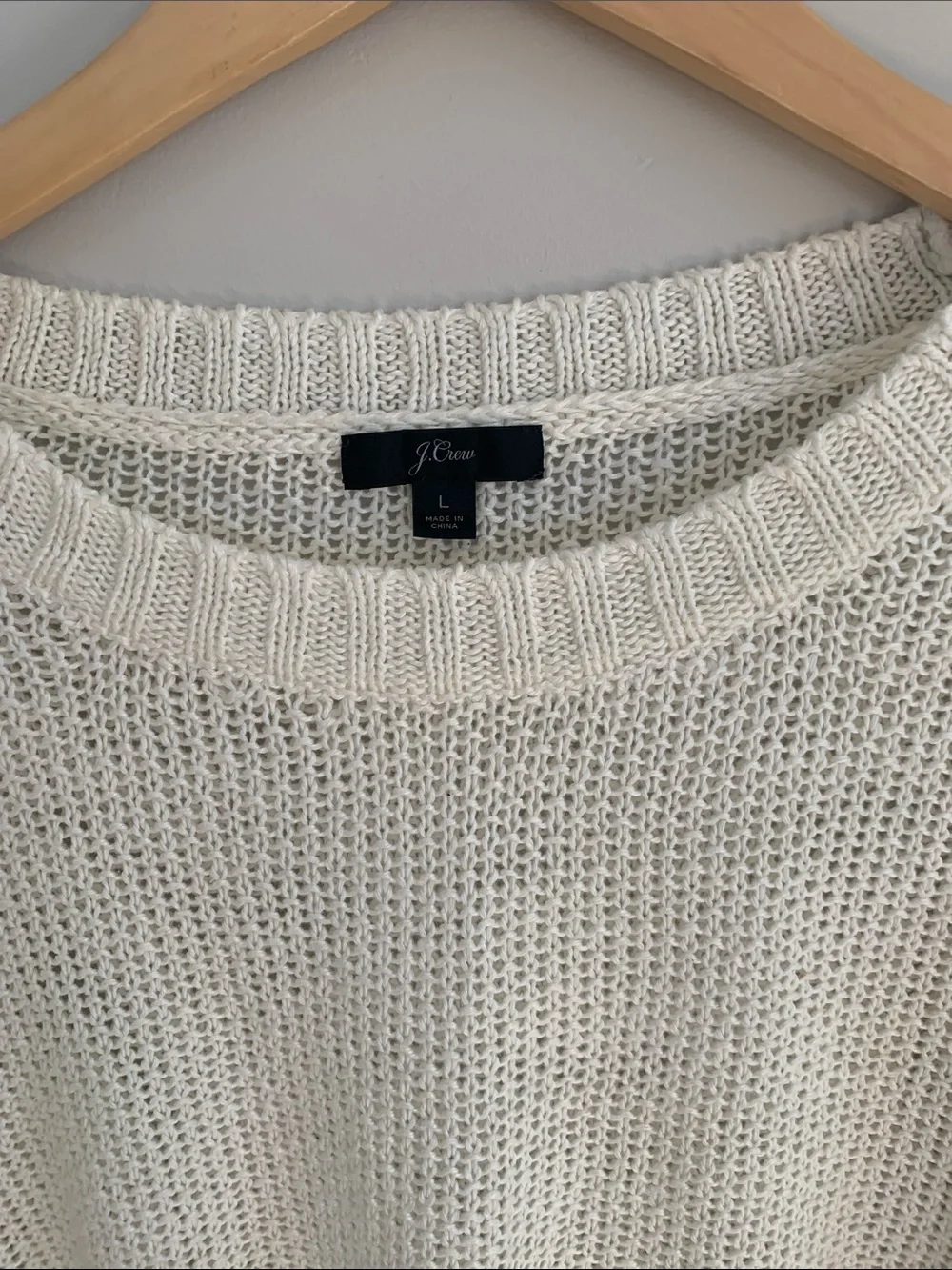 J. Crew Linen Crew Neck Beach Sweater Cream Size Large L5934 Semi Sheer Coastal